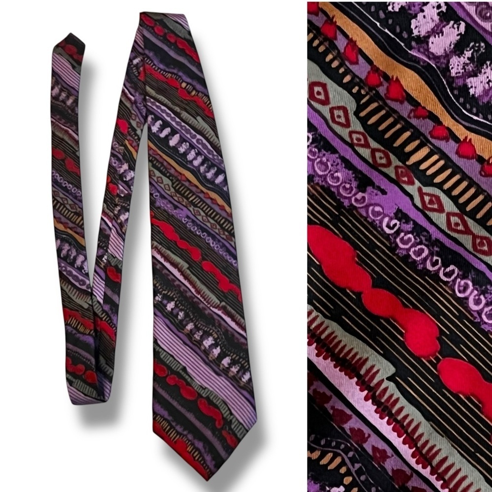 Vintage Allyn Saint George Silk Tie Abstract Stripes Colorful Mod Made in USA